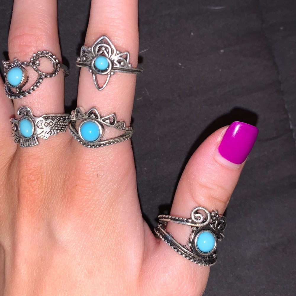 Pack of Silver Turquoise Rings